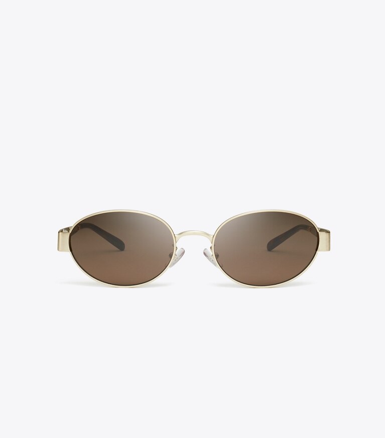 Tory Burch designer lunettes Lunettes de soleil ovales Miller en métal in BRUSHED LIGHT GOLD/DARK BROWN front