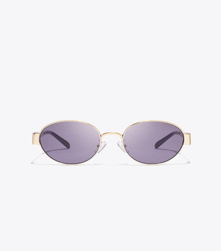Tory Burch designer lunettes Lunettes de soleil ovales Miller en métal in SHINY LIGHT GOLD/PURPLE front
