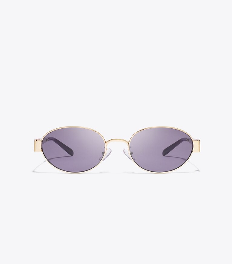 Tory Burch designer lunettes Lunettes de soleil ovales Miller en métal in SHINY LIGHT GOLD/PURPLE front