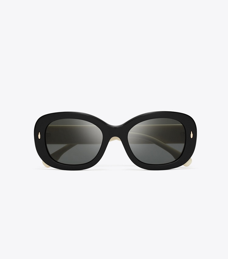 Tory Burch designer lunettes Lunettes de soleil ovales Miller dans BLACK/IVORY/DARK GREY SOLID vue du dessus