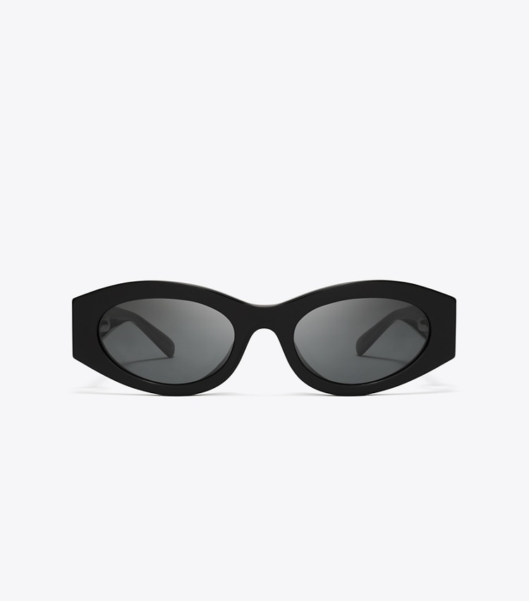 Tory Burch designer lunettes Lunettes de soleil ovales Pierced dans BLACK/DARK GREY de face