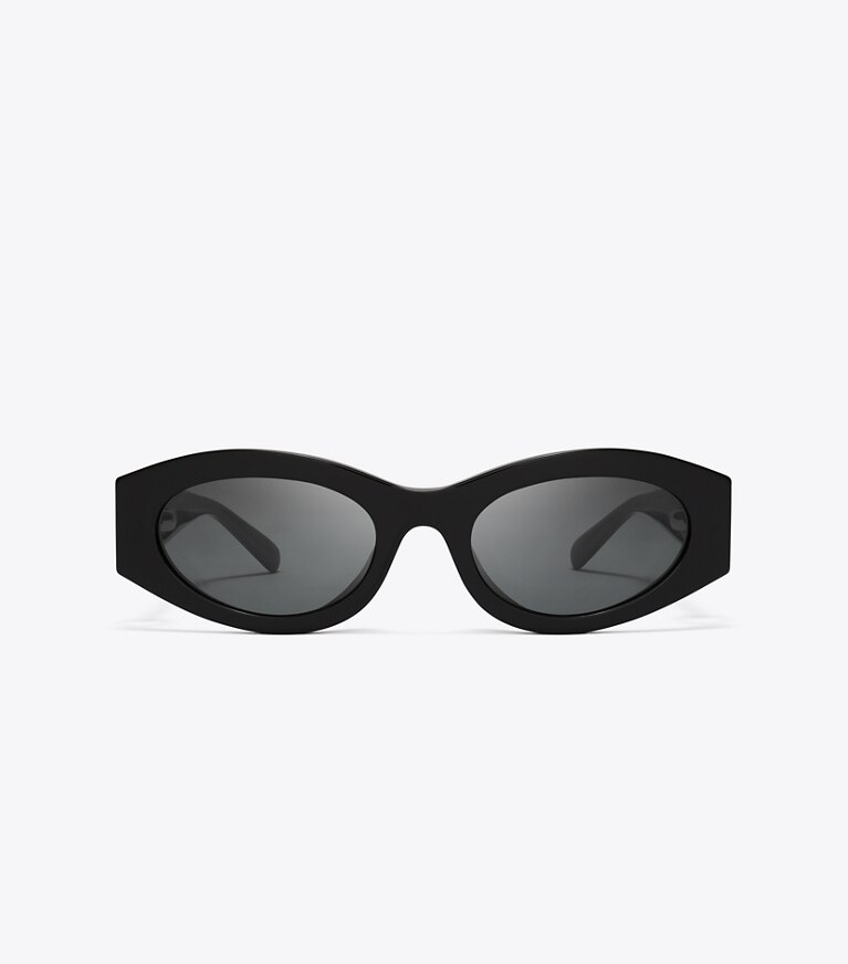 Tory Burch designer lunettes Lunettes de soleil ovales Pierced dans BLACK/DARK GREY de face
