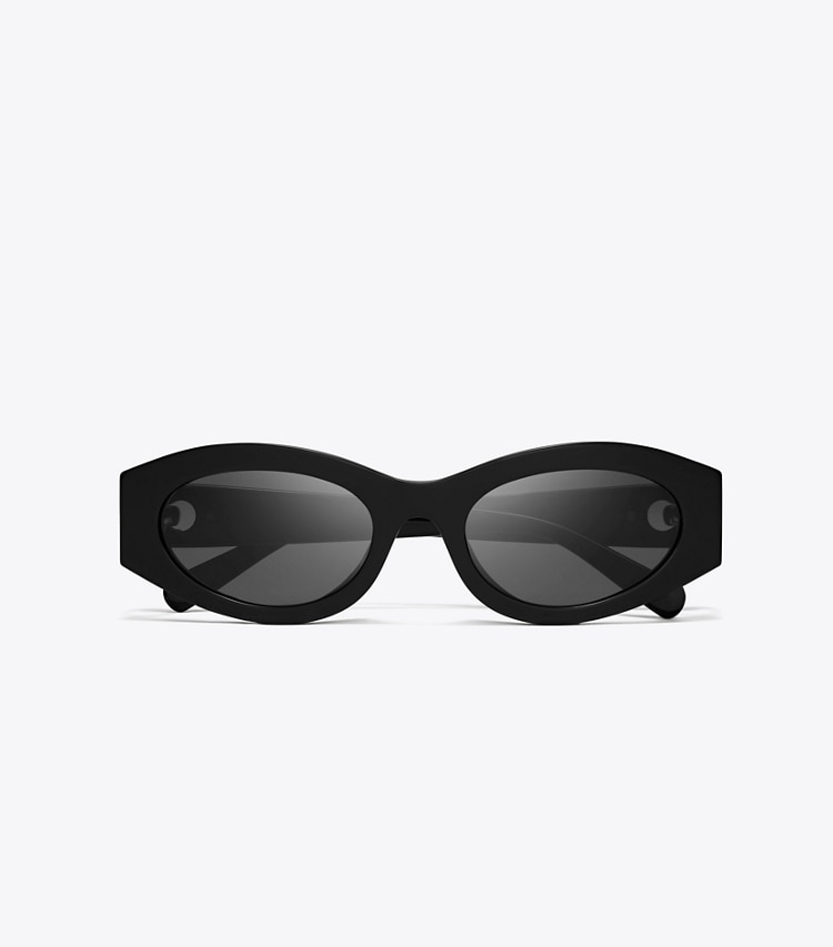 Tory Burch designer lunettes Lunettes de soleil ovales Pierced dans BLACK/DARK GREY vue du dessus