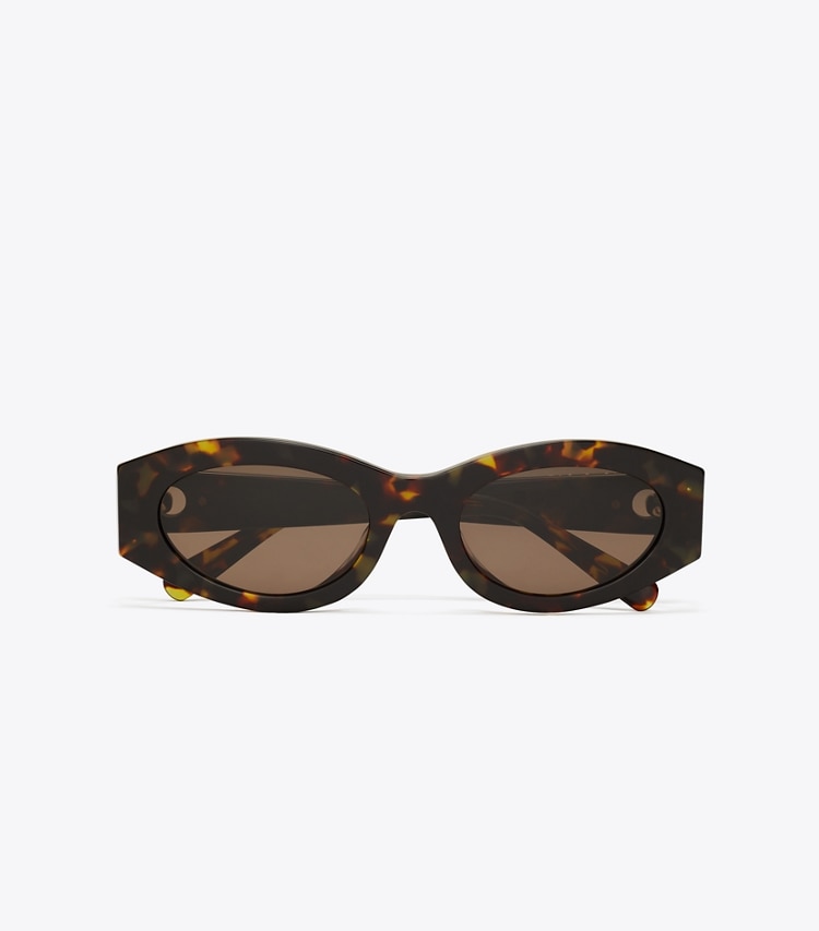 Tory Burch designer lunettes Lunettes de soleil ovales Pierced dans DARK TORTOISE/SOLID BROWN vue du dessus