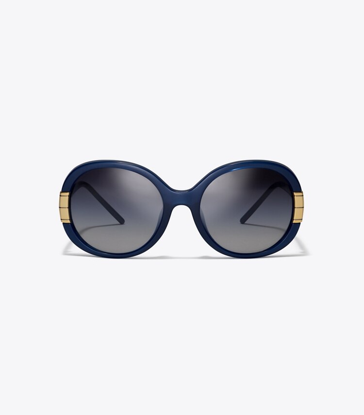 Tory Burch designer lunettes Lunettes de soleil ovales Single T dans NAVY de face