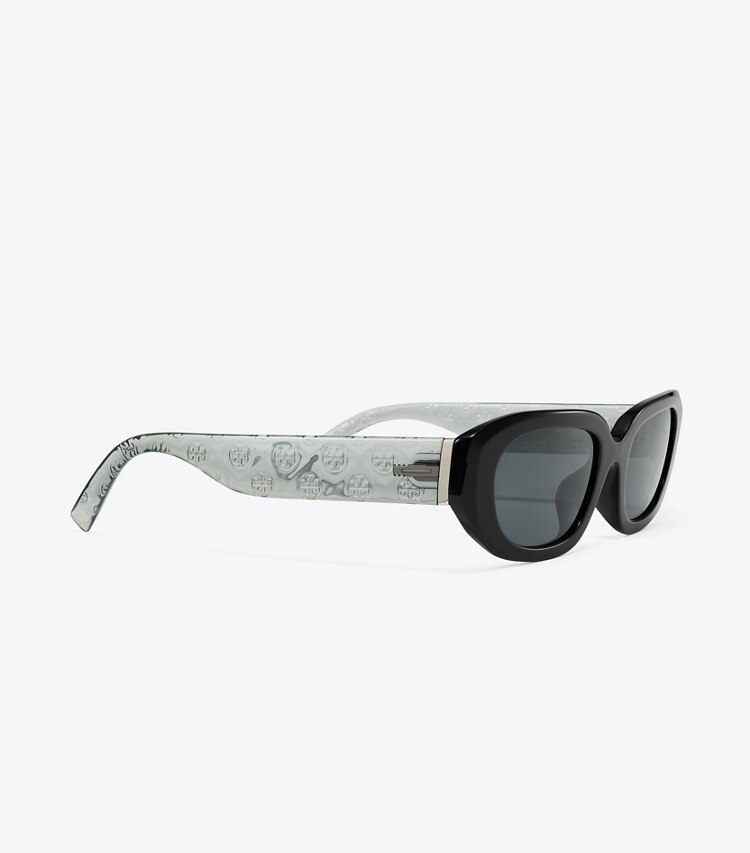 Tory Burch designer lunettes Lunettes de soleil rectangulaires à T monogram dans BLACK/GREY détails
