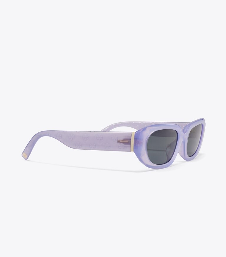 Tory Burch designer lunettes Lunettes de soleil rectangulaires à T monogram dans MILKY PURPLE/GREY détails