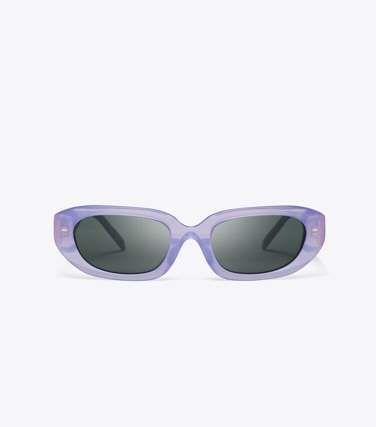 Tory Burch designer lunettes Lunettes de soleil rectangulaires à T monogram dans MILKY PURPLE/GREY de face
