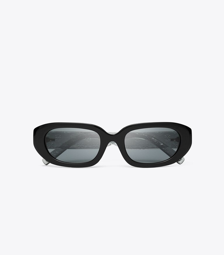 Tory Burch designer lunettes Lunettes de soleil rectangulaires à T monogram dans BLACK/GREY vue du dessus