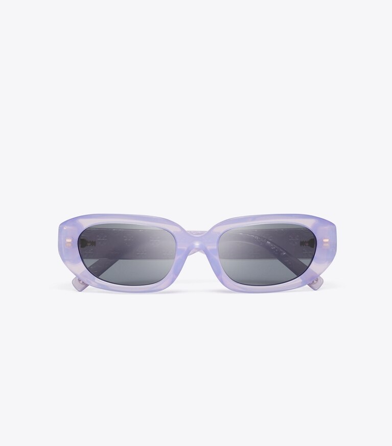 Tory Burch designer lunettes Lunettes de soleil rectangulaires à T monogram dans MILKY PURPLE/GREY vue du dessus