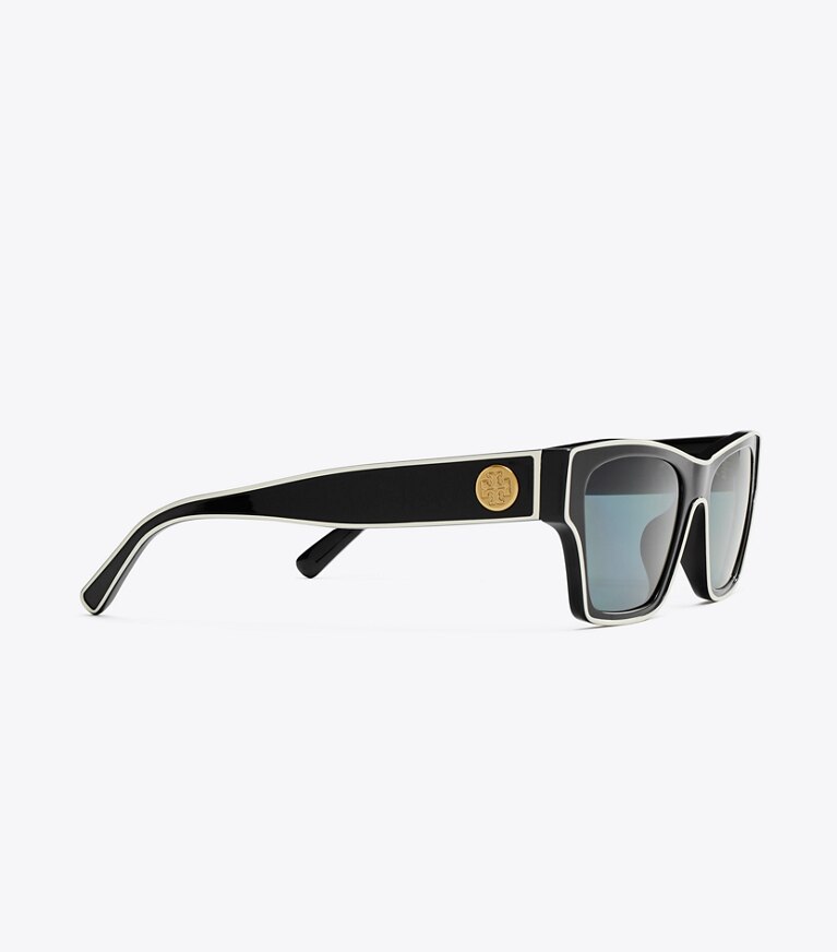 Tory Burch designer lunettes Lunettes de soleil rectangulaires dans BLACK/IVORY/DARK GREY POLAR détails