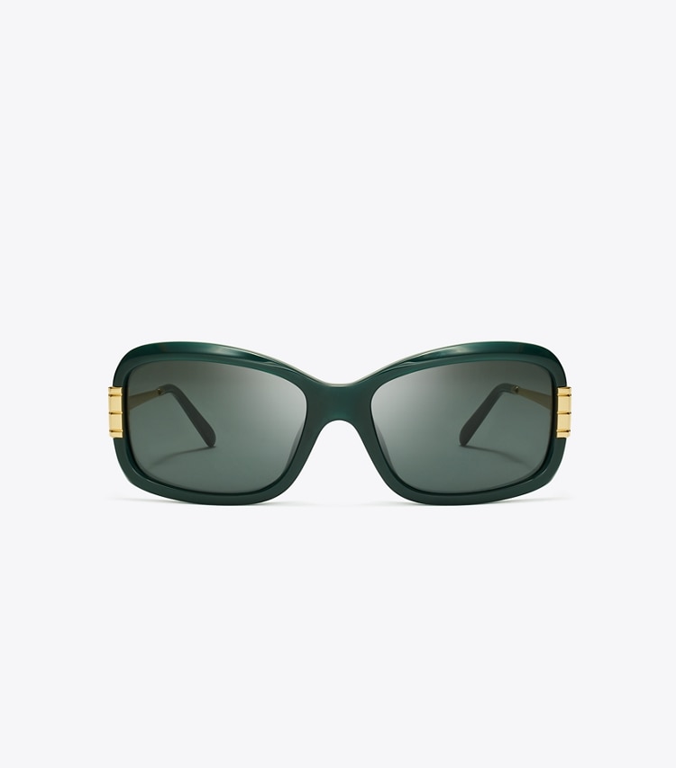 Tory Burch designer lunettes Lunettes de soleil rectangulaires Eleanor dans DARK GREEN/DARK GREY de face