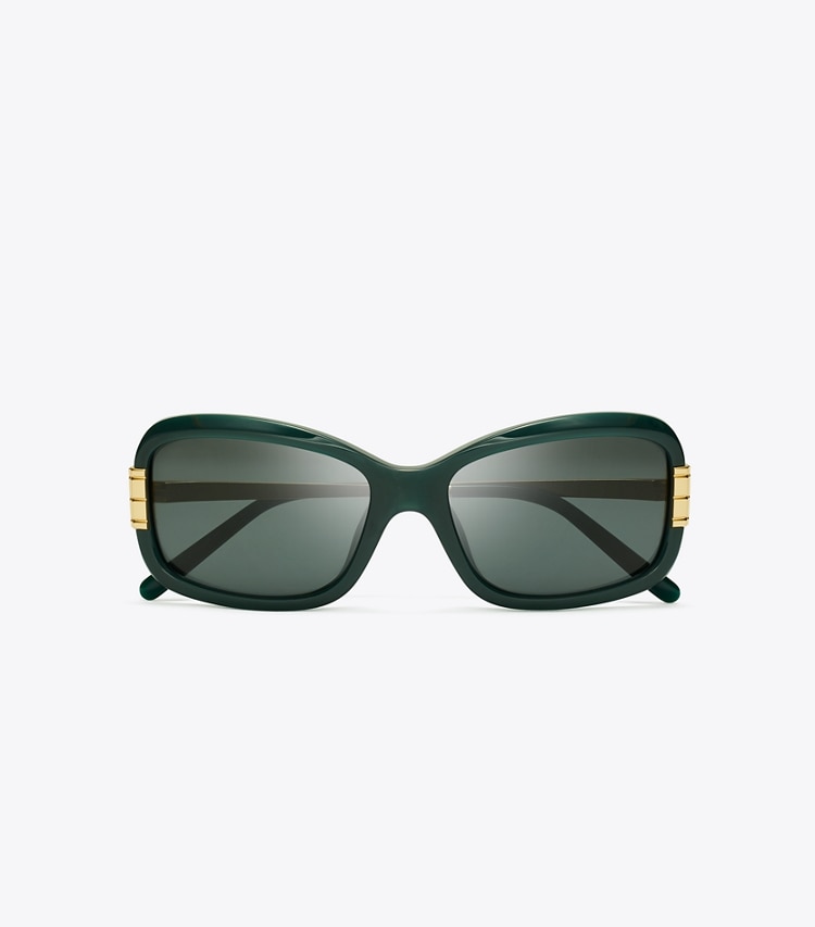 Tory Burch designer lunettes Lunettes de soleil rectangulaires Eleanor dans DARK GREEN/DARK GREY vue du dessus