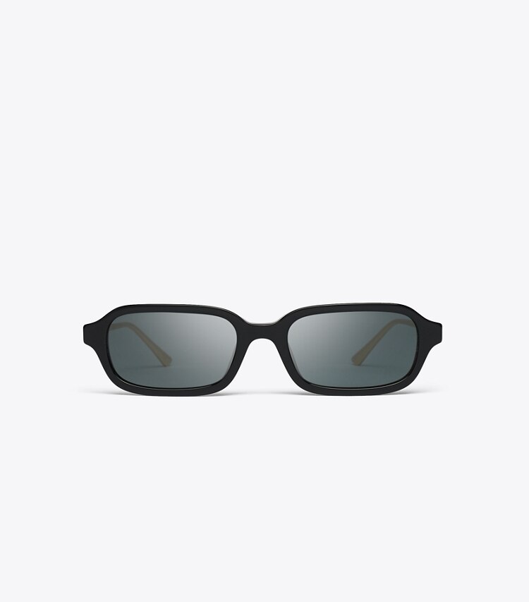 Tory Burch designer lunettes Lunettes de soleil rectangulaires en métal Kira dans BLACK/DARK GREY de face