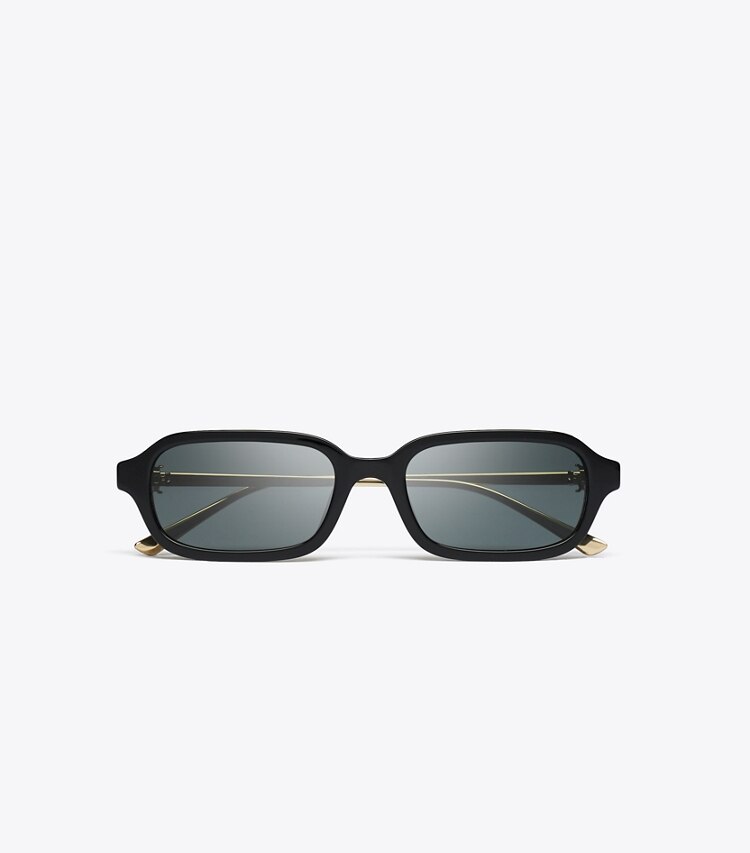 Tory Burch designer lunettes Lunettes de soleil rectangulaires en métal Kira dans BLACK/DARK GREY vue du dessus