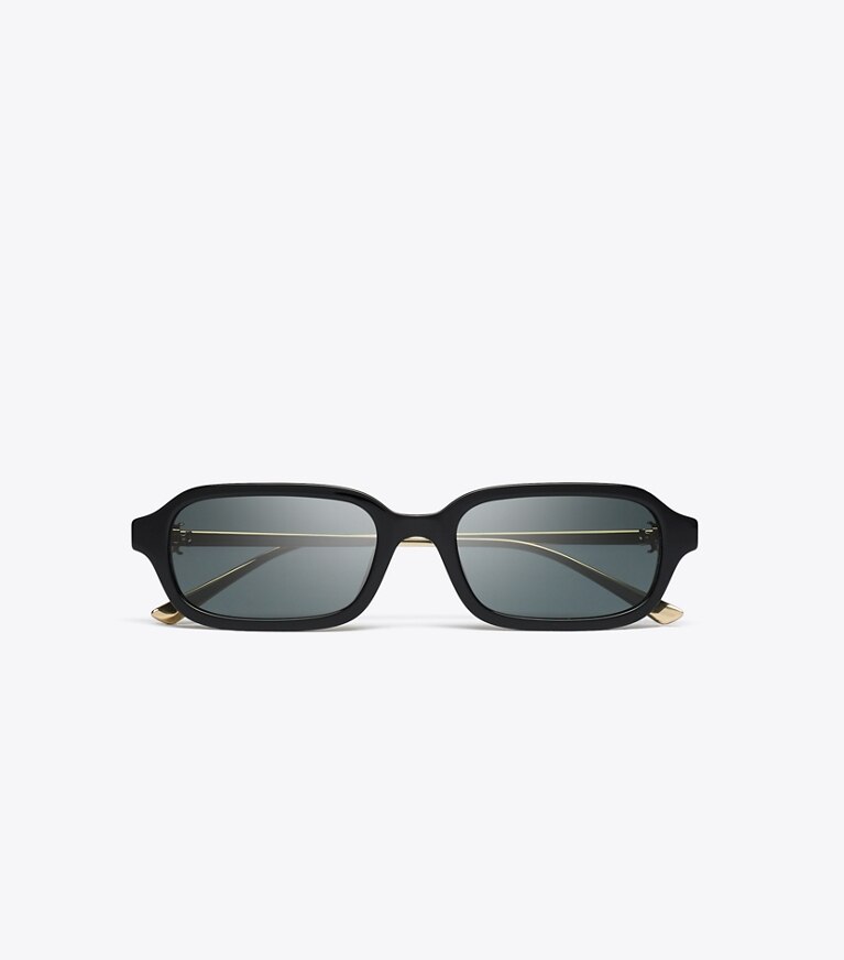 Tory Burch designer lunettes Lunettes de soleil rectangulaires en métal Kira dans BLACK/DARK GREY vue du dessus