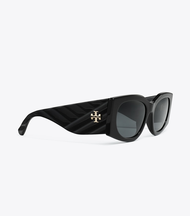 Tory Burch designer lunettes Lunettes de soleil rectangulaires Kira dans BLACK/DARK GREY détails