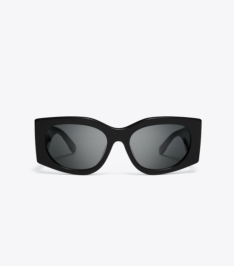 Tory Burch designer lunettes Lunettes de soleil rectangulaires Kira dans BLACK/DARK GREY de face