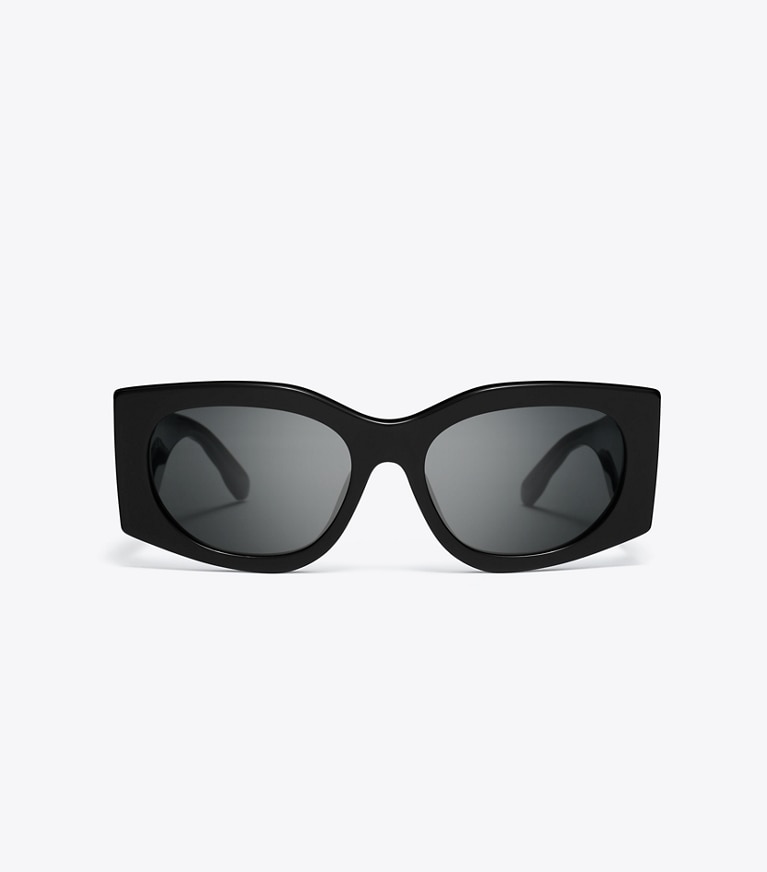 Tory Burch designer lunettes Lunettes de soleil rectangulaires Kira dans BLACK/DARK GREY de face