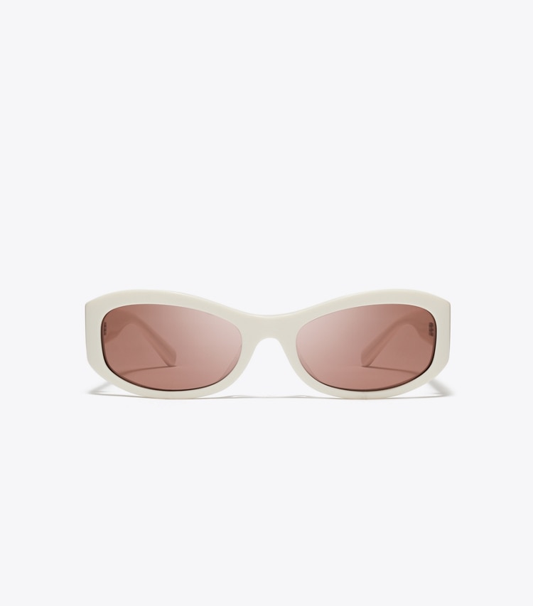 Tory Burch designer lunettes Lunettes de soleil rectangulaires Miller dans BONE/LIGHT BROWN de face