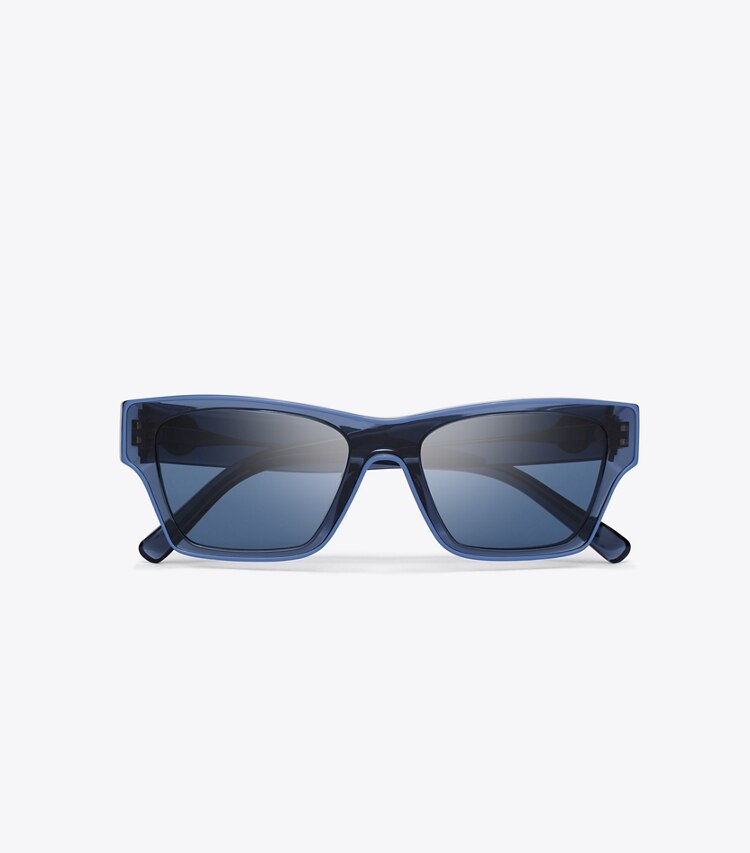 Tory Burch designer lunettes Lunettes de soleil rectangulaires dans TRANSPARENT NAVY/DARK BLUE vue du dessus