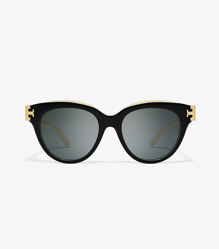 Tory Burch designer lunettes Lunettes de soleil rondes Eleanor dans BLACK/IVORY/DARK GREY SOLID de face