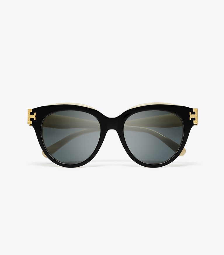 Tory Burch designer lunettes Lunettes de soleil rondes Eleanor dans BLACK/IVORY/DARK GREY SOLID vue du dessus