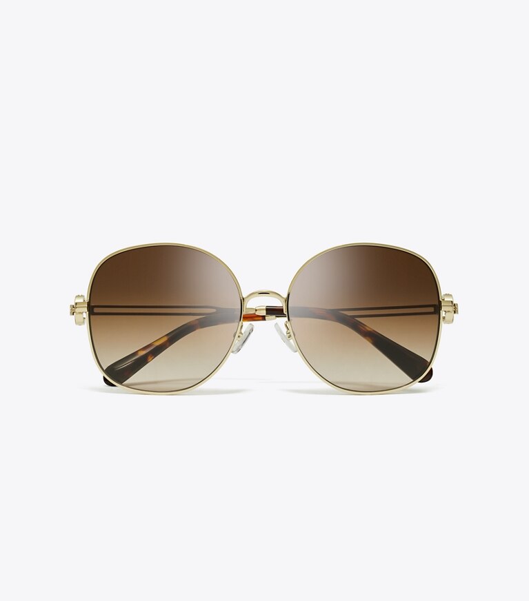Tory Burch designer lunettes Lunettes de soleil rondes en métal Miller dans SHINY LIGHT GOLD/BROWN GRADIENT vue du dessus