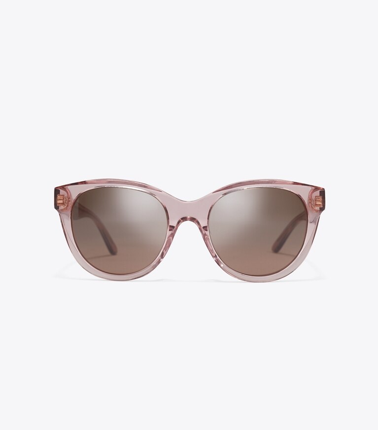 Tory Burch designer lunettes Lunettes de soleil rondes Miller dans TRANSPARENT PINK/ DARK BROWN de face