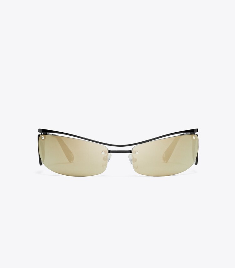 Tory Burch designer lunettes Lunettes de soleil Runway à double verre dans MIRRORED BROWN/MIRRORED GREEN de face