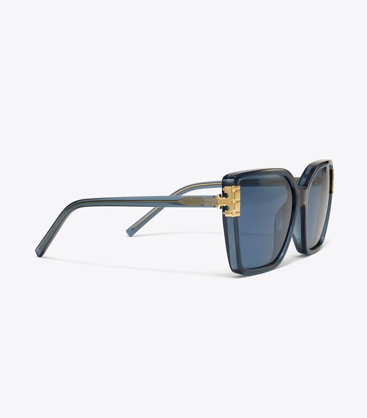 Tory Burch designer lunettes Lunettes de soleil surdimensionnées œil de chat Eleanor dans TRANSPARENT NAVY/DARK BLUE détails