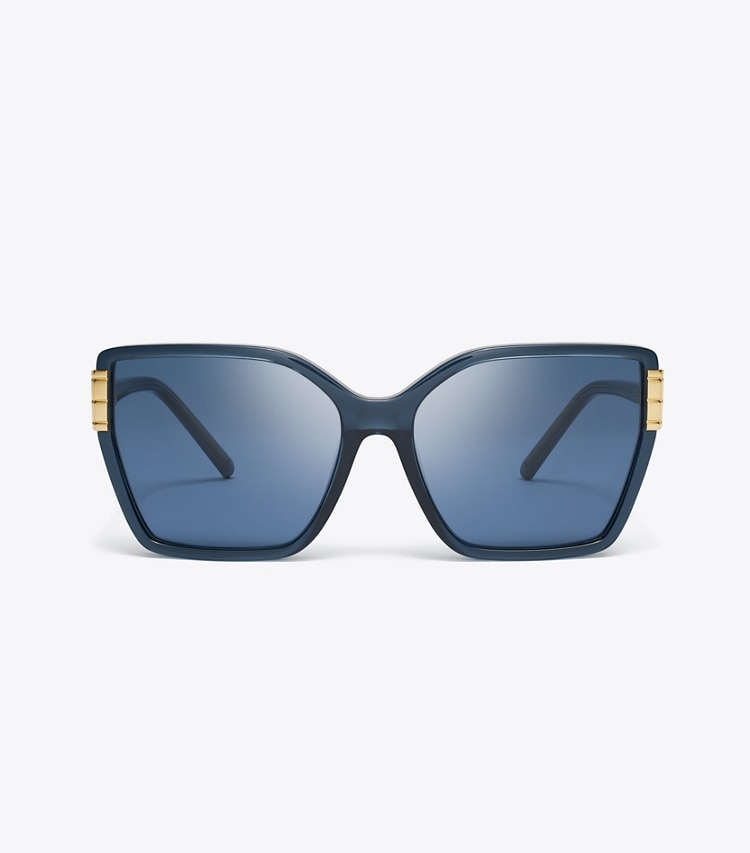 Tory Burch designer lunettes Lunettes de soleil surdimensionnées œil de chat Eleanor dans TRANSPARENT NAVY/DARK BLUE de face
