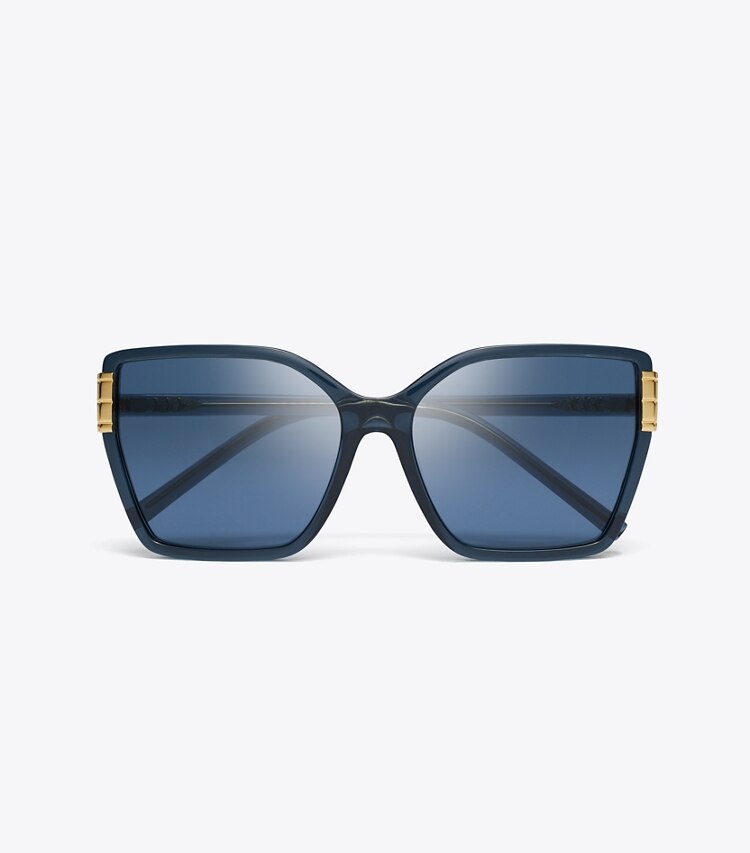 Tory Burch designer lunettes Lunettes de soleil surdimensionnées œil de chat Eleanor dans TRANSPARENT NAVY/DARK BLUE vue du dessus