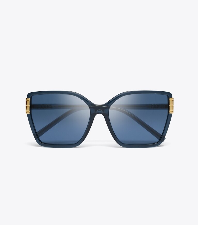 Tory Burch designer lunettes Lunettes de soleil surdimensionnées œil de chat Eleanor dans TRANSPARENT NAVY/DARK BLUE vue du dessus