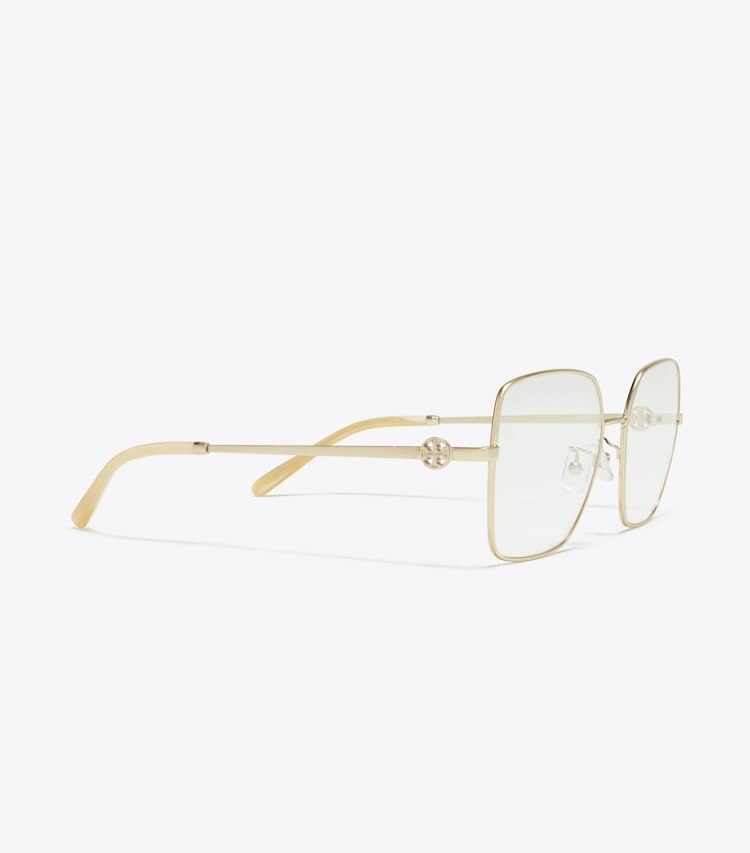 Tory Burch designer lunettes Lunettes de vue carrées Miller en métal dans BRUSHED LIGHT GOLD détails