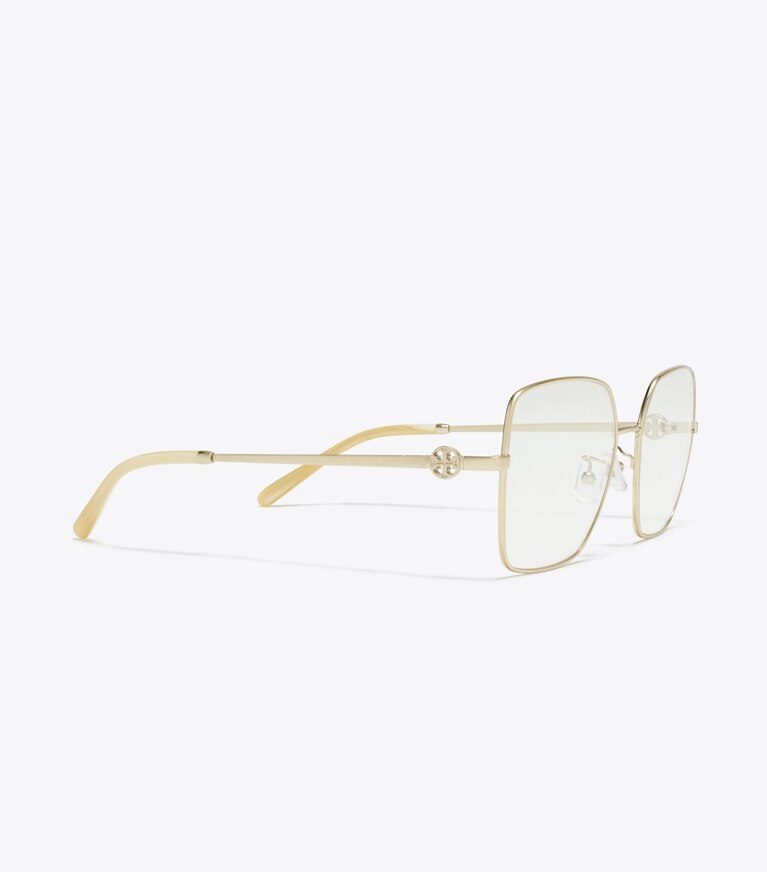 Tory Burch designer lunettes Lunettes de vue carrées Miller en métal dans BRUSHED LIGHT GOLD détails