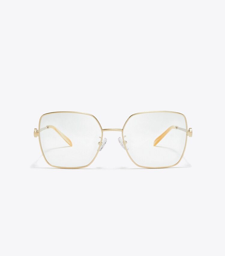 Tory Burch designer lunettes Lunettes de vue carrées Miller en métal dans BRUSHED LIGHT GOLD de face