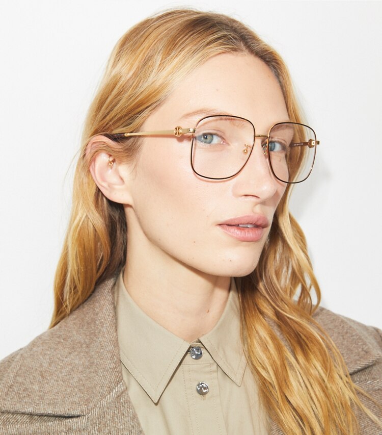 Tory Burch designer lunettes Lunettes de vue Miller carrées en métal dans GOLD accessoire sur le modèle