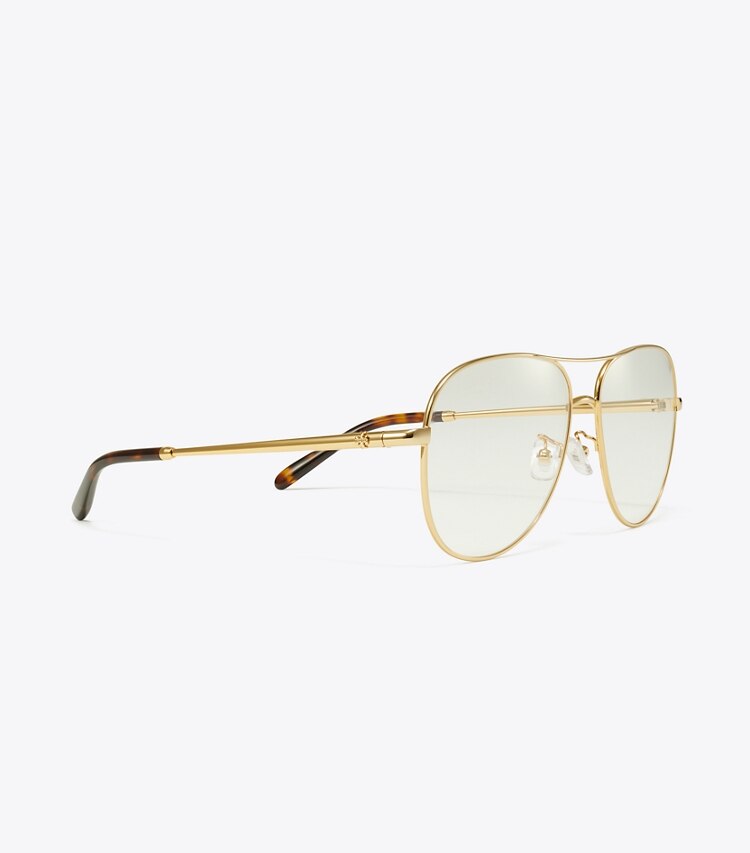 Tory Burch designer lunettes Lunettes de vue pilote en métal Eleanor dans YELLOW GOLD détails