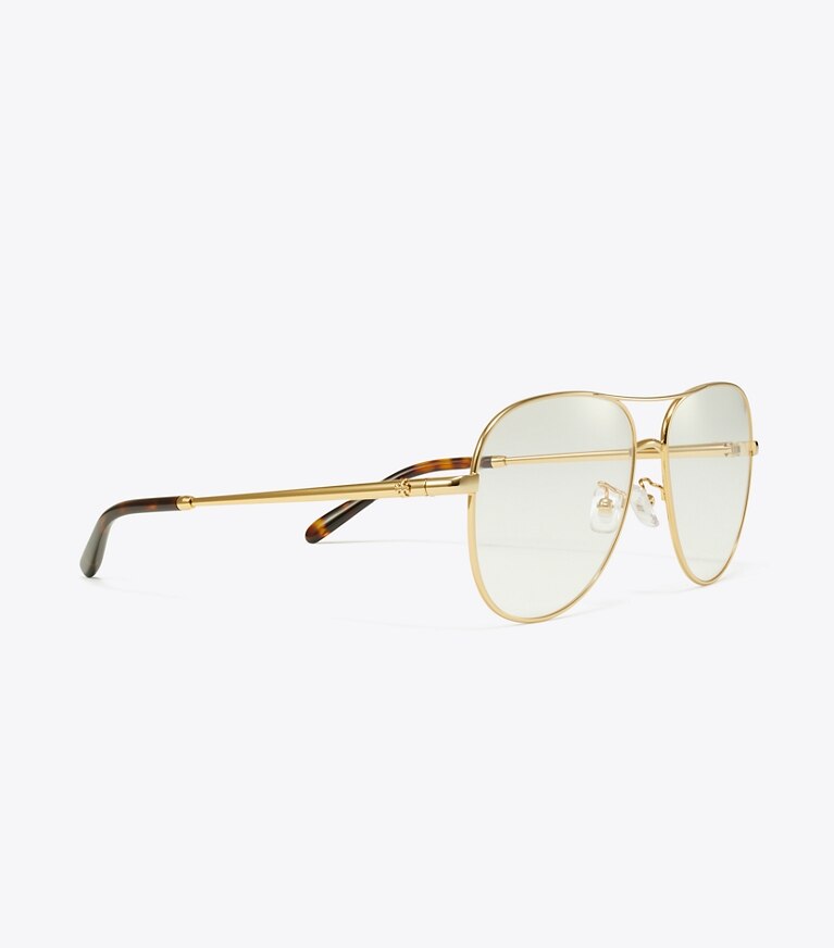 Tory Burch designer lunettes Lunettes de vue pilote en métal Eleanor dans YELLOW GOLD détails
