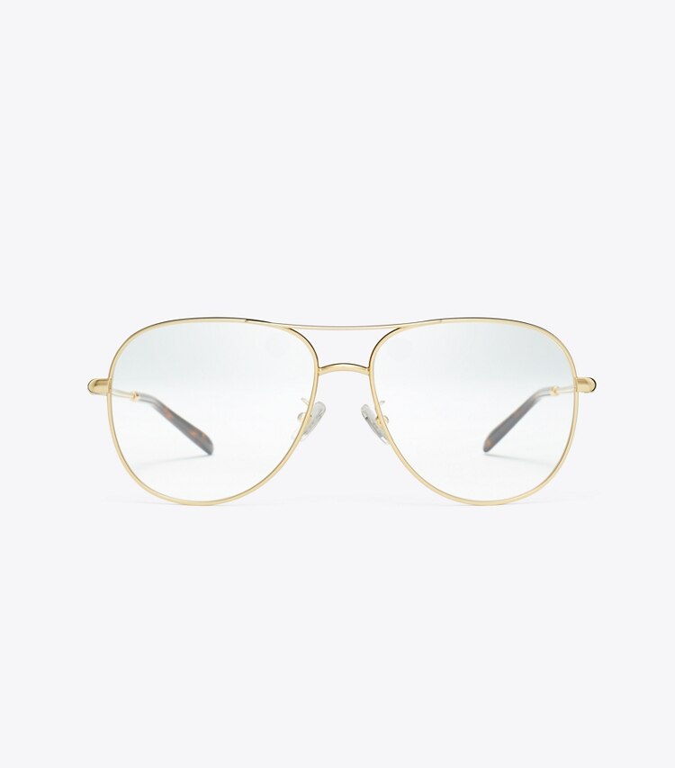 Tory Burch designer lunettes Lunettes de vue pilote en métal Eleanor dans YELLOW GOLD de face