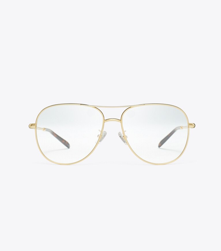 Tory Burch designer lunettes Lunettes de vue pilote en métal Eleanor dans YELLOW GOLD de face