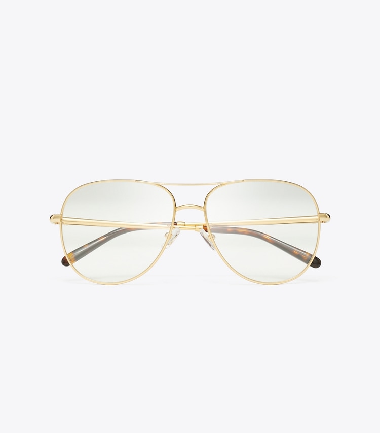 Tory Burch designer lunettes Lunettes de vue pilote en métal Eleanor dans YELLOW GOLD vue du dessus