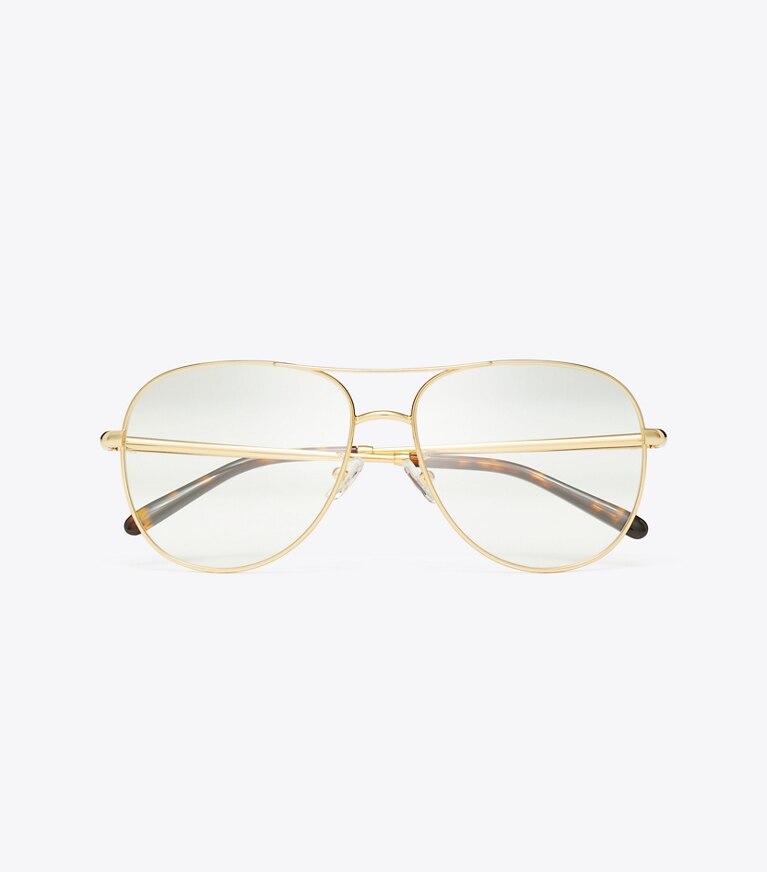 Tory Burch designer lunettes Lunettes de vue pilote en métal Eleanor dans YELLOW GOLD vue du dessus