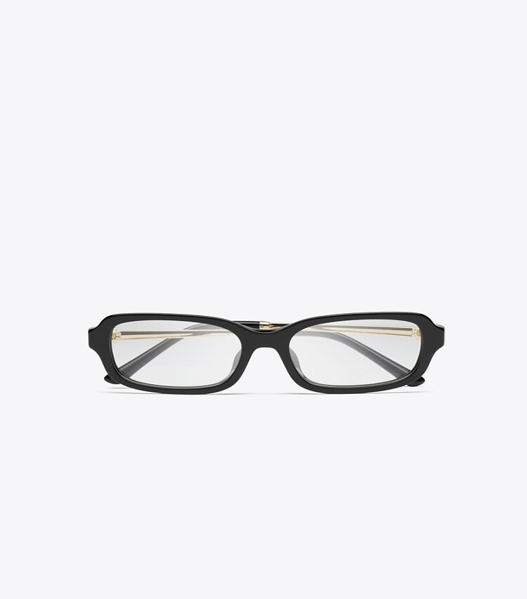 Tory Burch designer lunettes Lunettes Kira rectangulaires minces en métal dans BLACK/SHINY LIGHT GOLD vue du dessus