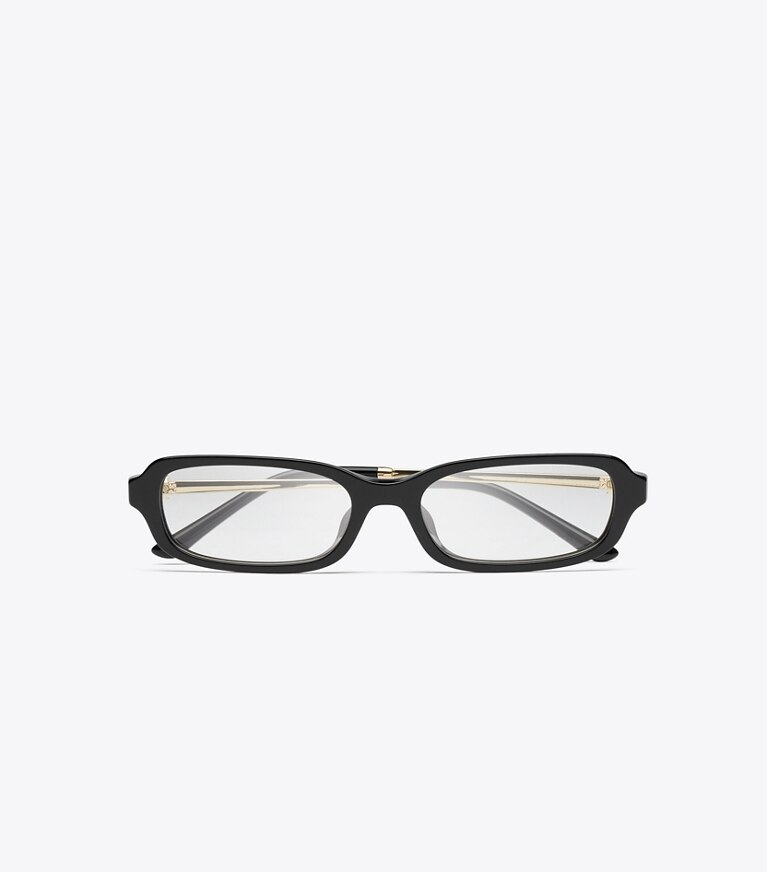 Tory Burch designer lunettes Lunettes Kira rectangulaires minces en métal dans BLACK/SHINY LIGHT GOLD vue du dessus
