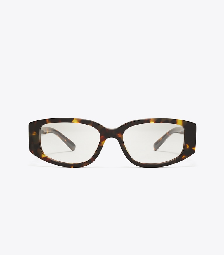 Tory Burch designer lunettes Lunettes rectangulaires ajourées dans DARK TORTOISE de face