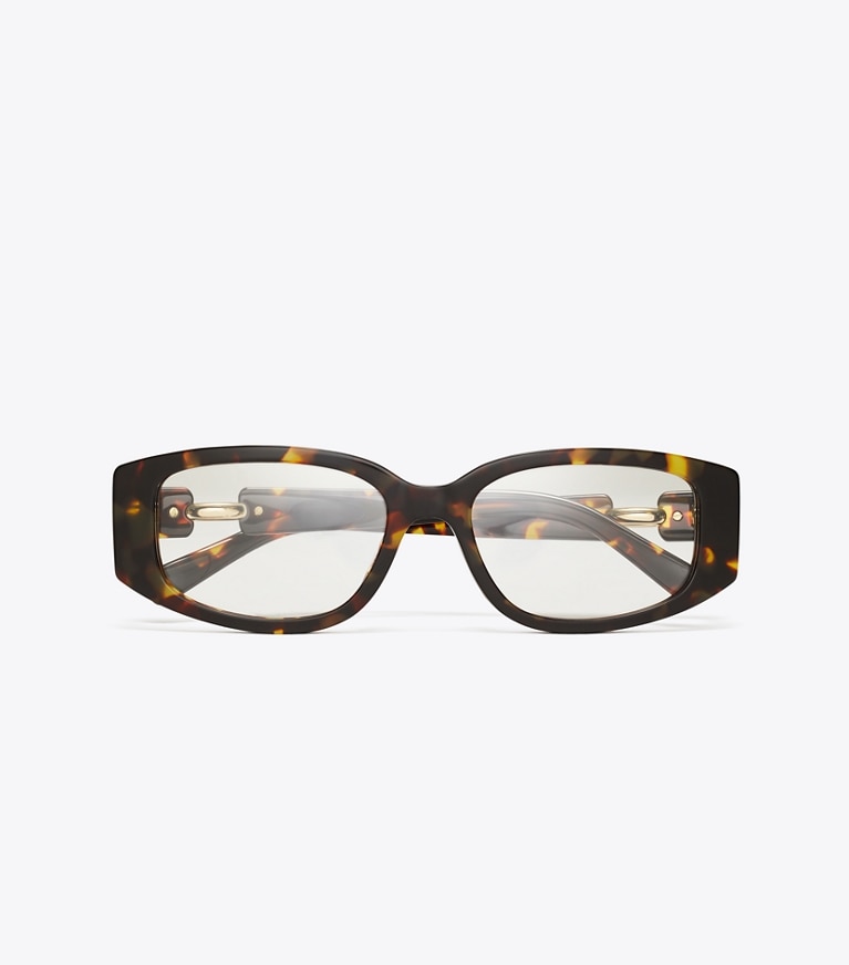 Tory Burch designer lunettes Lunettes rectangulaires ajourées dans DARK TORTOISE vue du dessus