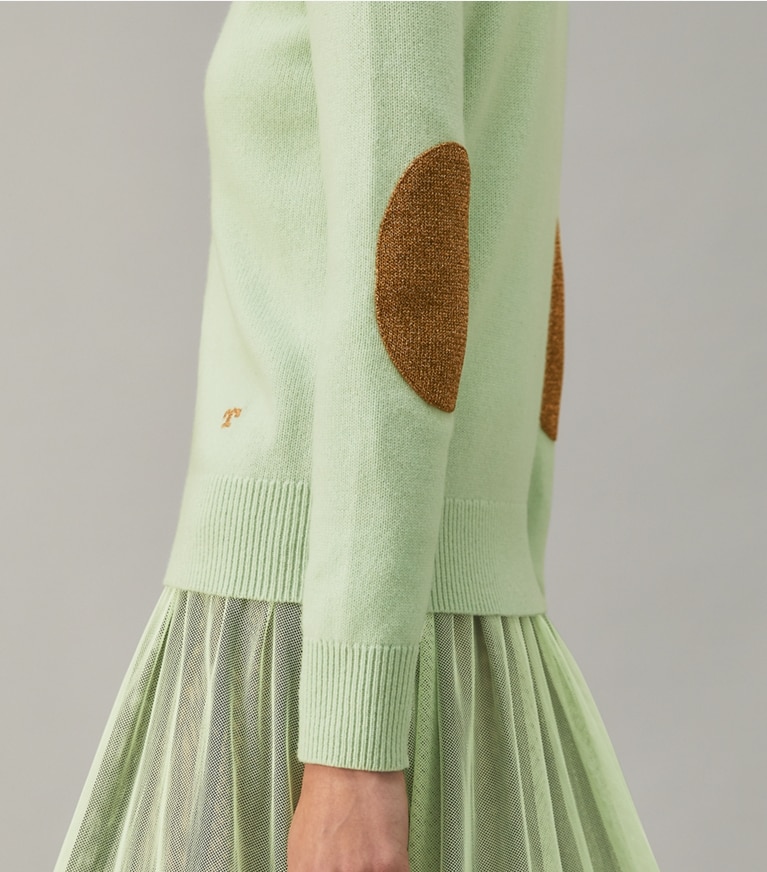 Tory Burch designer sweaters Lurex Cashmere Sweater in Clear Mint front