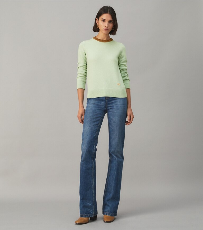 Tory Burch designer sweaters Lurex Cashmere Sweater in Clear Mint front